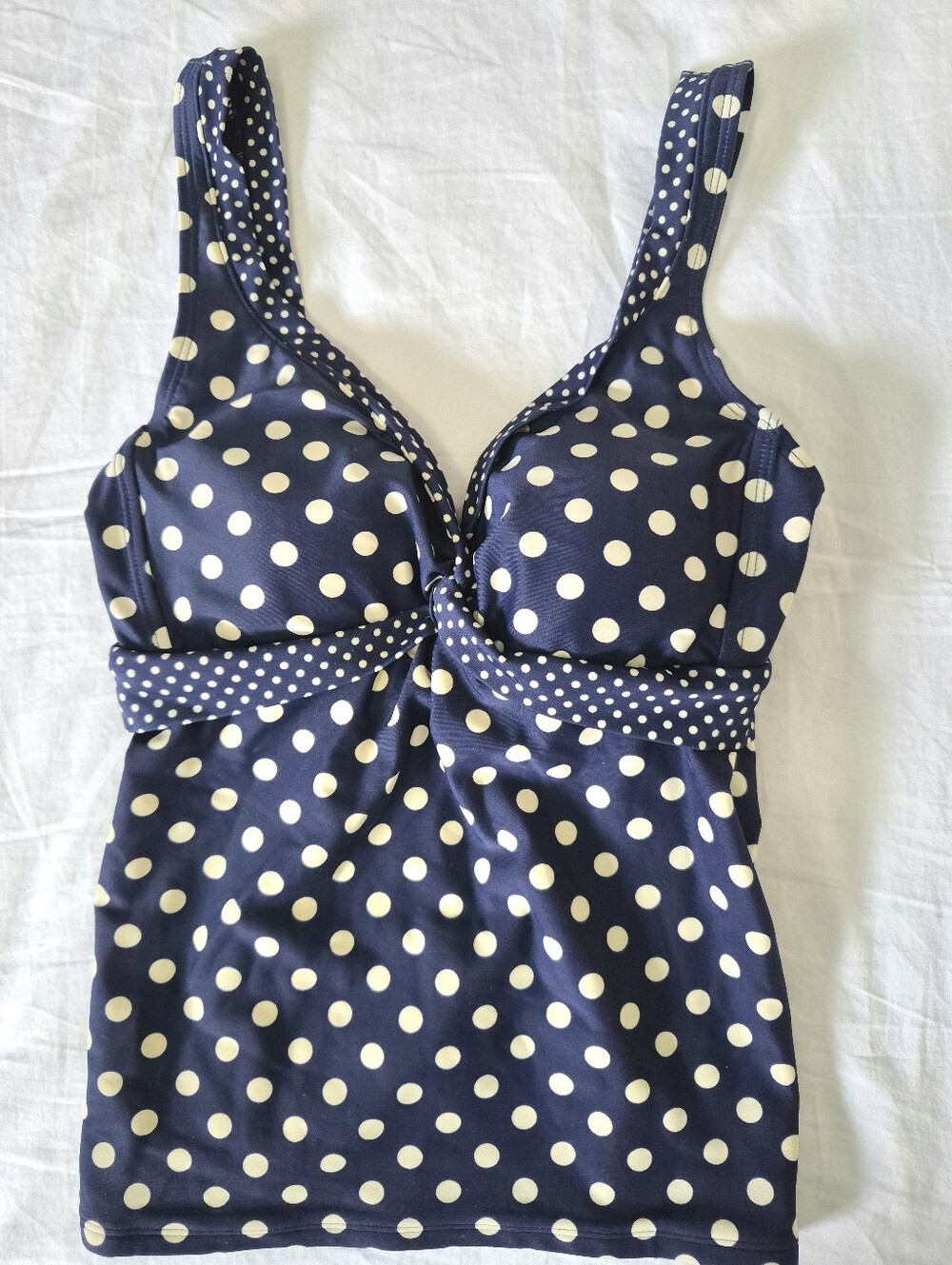 Boden Polka Dot Swimsuit Tankini Top Padded Bra Navy Size 6